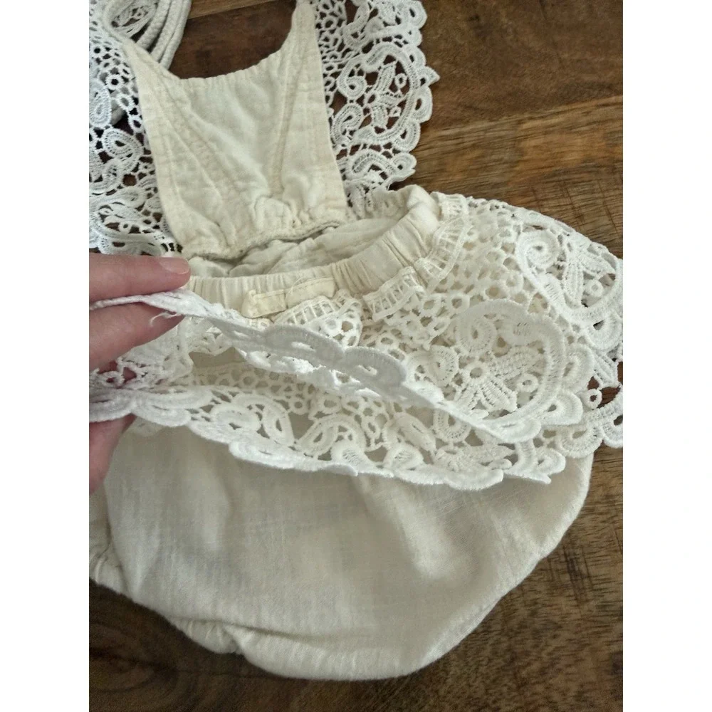Baby Girl Boho Lace Romper Ivory Bubble Outfit Size 80 12‎ Months Photography